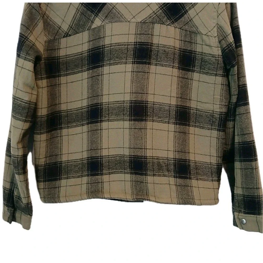 Lucky Brand Plaid Flannel Sherpa Jacket Shacket Womens Small Lined Green Camp - Picture 6 of 12